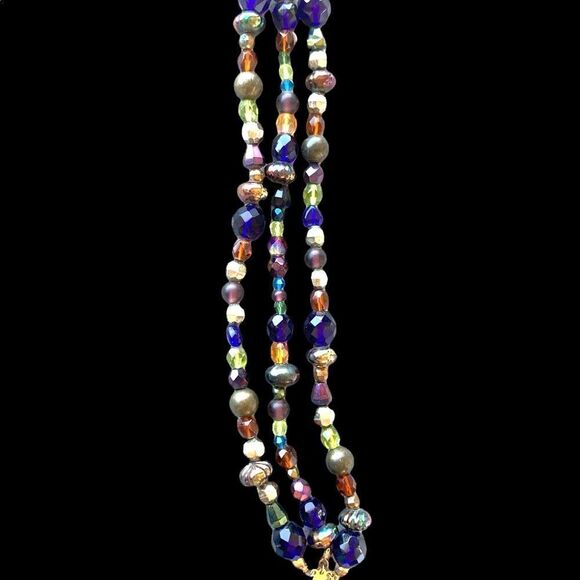 Artist made glass bead bracelet gold vermeil filagree clasp blue-silver-green - Picture 11 of 14